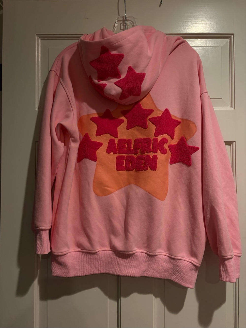 Aelfric Eden Pink Hooded Sweatshirt with Red Stars and Orange Star Patch